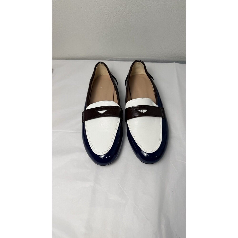 Women’s Colorblock Loafers Navy White Brown Patent Flats EU 40 New